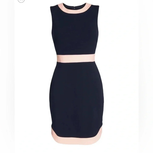 Vince Camuto Colorblock Sheath Dress Sleeveless Navy Pink Trim Work Office - Picture 3 of 8
